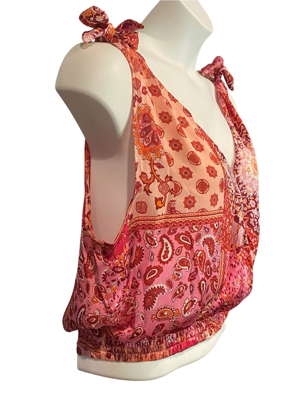 Easel NWT Boho Patchwork Cropped Surplice Sleeveless Top Womens Size Large - Picture 2 of 9